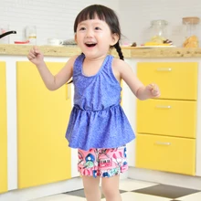 Новые Девушки Детские купальники мультфильм кружева Двойка купальник с бантом юбка с бантом шорты-боксеры Strappy синий купальный костюм