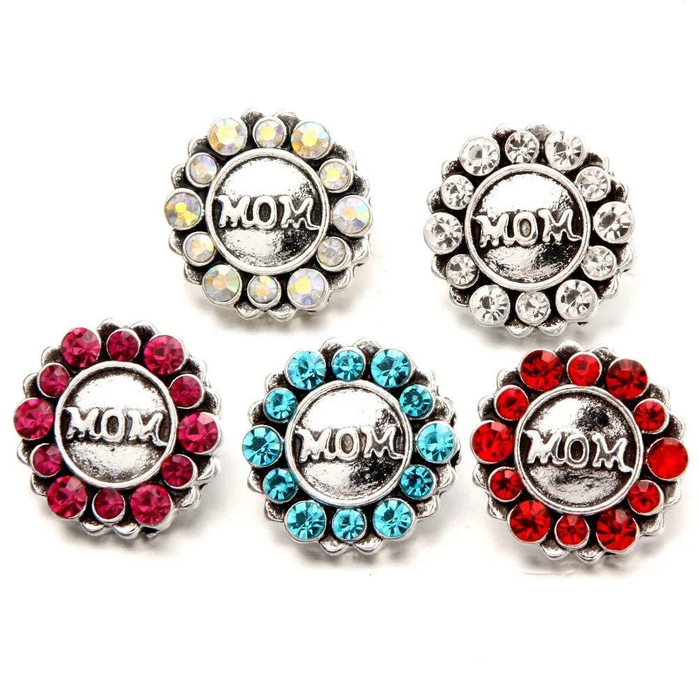 

High Quality 18mm Metal Snap Button Charm unique MOM button with rhinestones Snap Button Jewelry TZ2038