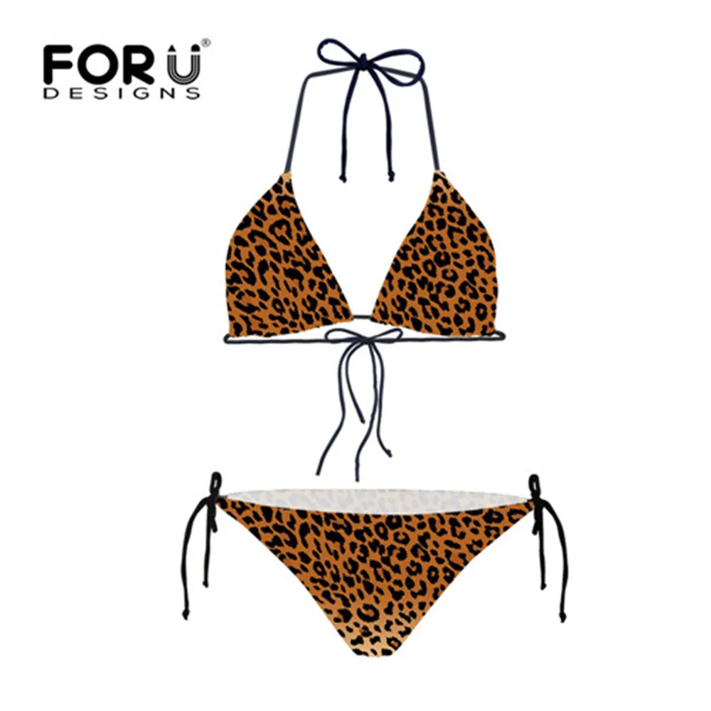 

FORUDESIGNS Sexy Women Bikinis Swimsuit 2018 Leopard Low Waisted Bathing Suits Halter Top Push Up Tankini Set Plus Size Swimwear