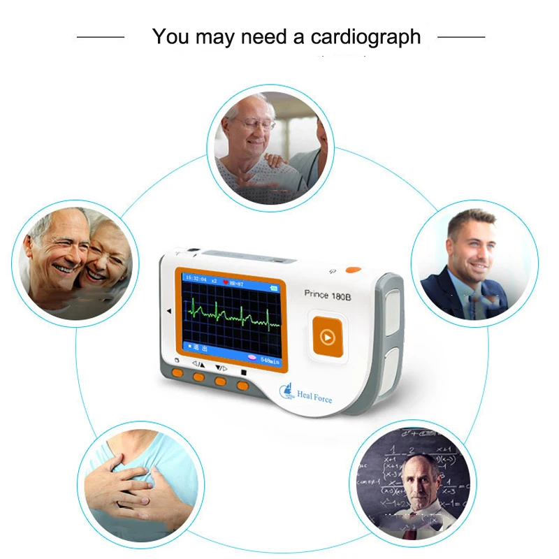 Heal Force Prince 180B портативный бытовой Heart ЭКГ ручной монитор сердца непрерывного измерения цветной экран по USB