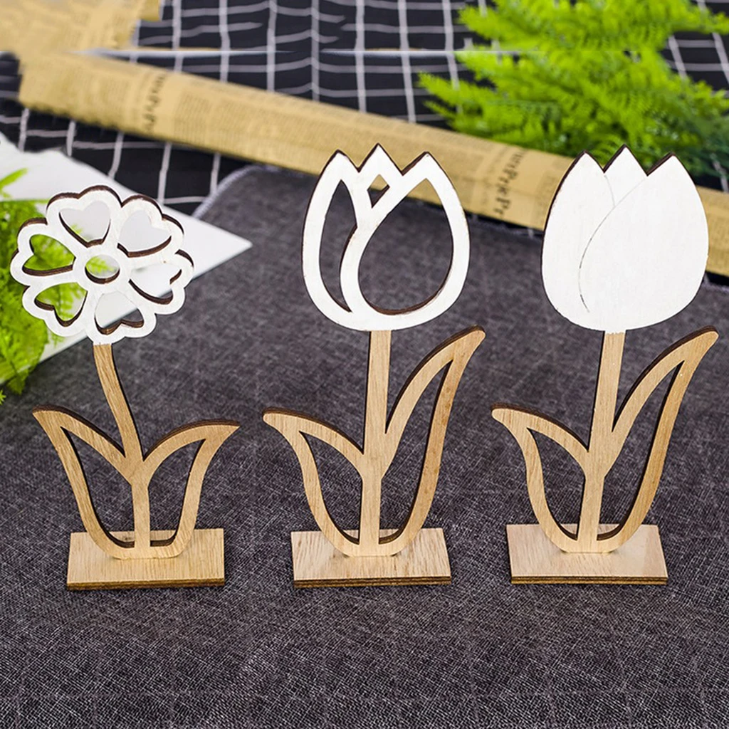 Spring Easter Wooden Hollow Out Flower Easter Holiday Table Decoration 