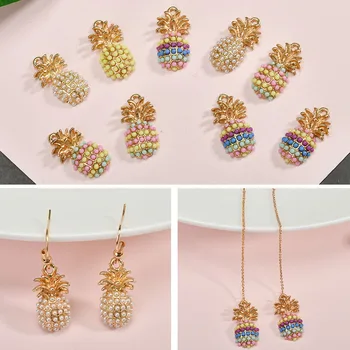 

Colorful Rhinestone Paved Gold Tone Alloy Jewelry DIY Charms 20pcs Kawaii Pinapple Fruit Bracelet Necklace Keyring Pendants