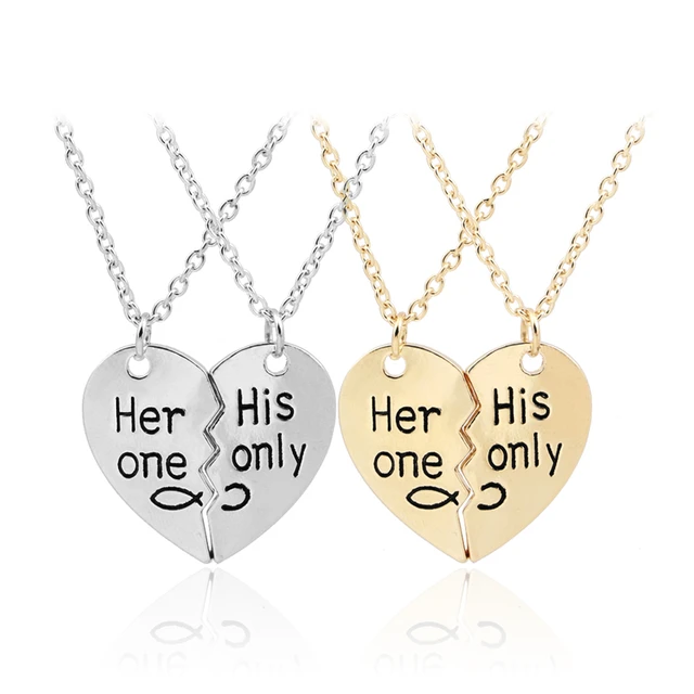 Half Heart Necklace, His and Hers Jewelry, Gold plated matching necklaces  for couples, puzzle heart