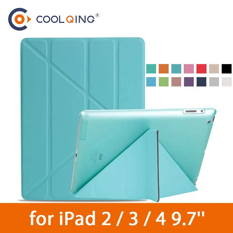 

Multi-folded Tablets Case For iPad 2/3/4 Smart Protective Cover PU+PC Connection Translucent PC Hard Tablet Case For iPad 4 Case