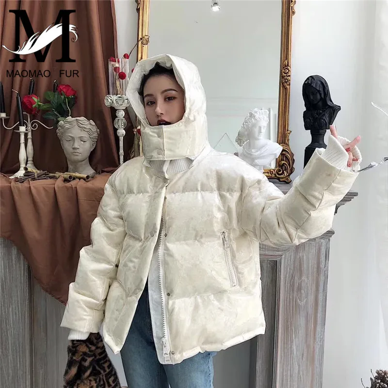 Winter Hooded Women Down Coat Zipper Short Duck Down Coat Female Warm White Down Feather Jacket