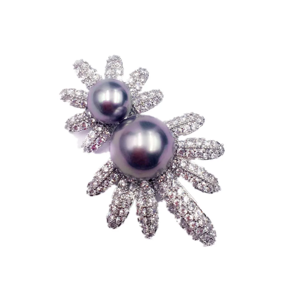 

New Luxury Cubic Zirconia Flower Brooch Pins for Women Imitation Pearl Clothing Collar Brooches Wedding Jewelry Gift
