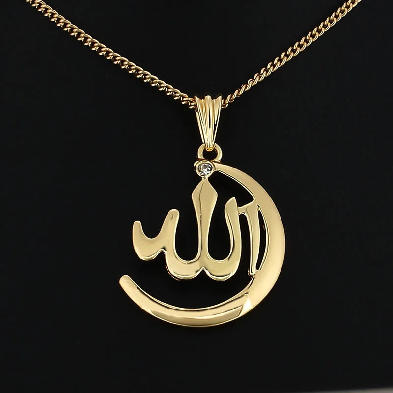 Vintage Gold Color Allah Necklace Women/ Men Jewelry Rhinestone