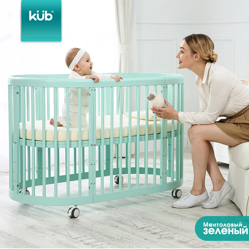 

KUB can be better than crib with solid wood stitching large bed multifunctional baby bed twins round bed bb bed care table