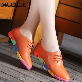 

MCCKLE New Women Flats Lace-up Platform Candy Colors Shoes Female Fashion Casual Footwear Plus size Ladies Shoes