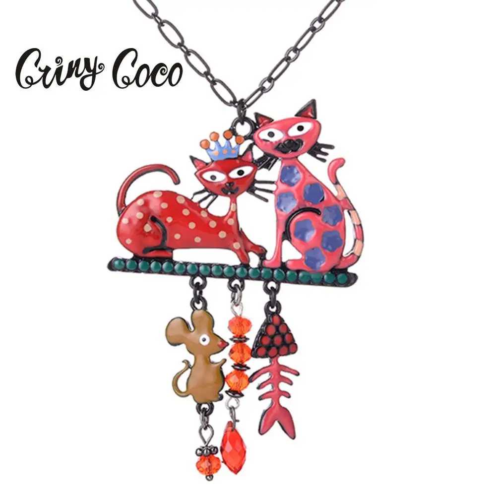 Cring Coco 2019 пара кошка кулон модная рыбья кость черная металлическая женщина