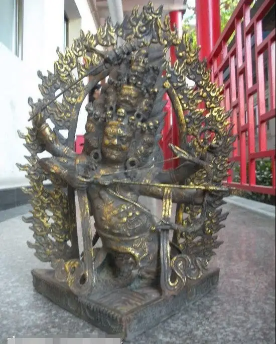 

19"Tibet Buddhism Fane Gild Bronze rahula Protector toxophily Buddha Statue