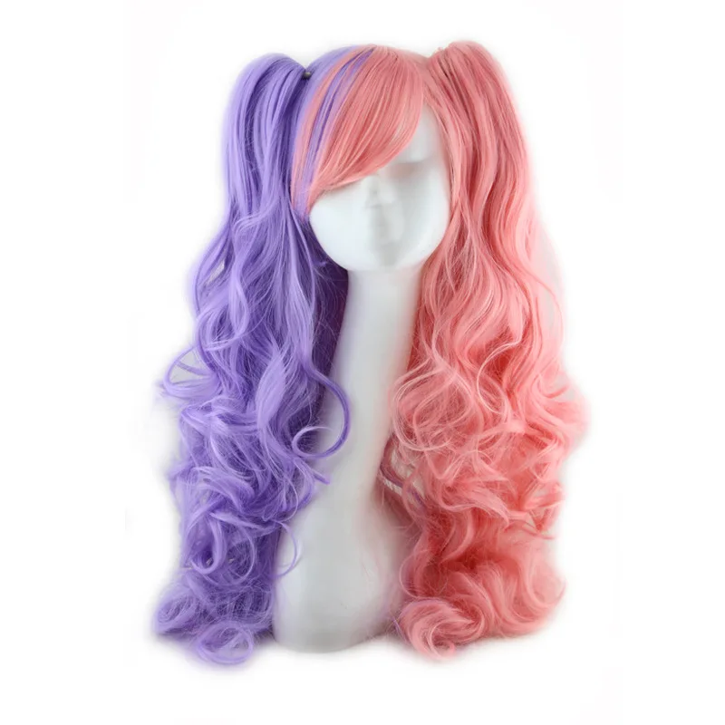 Roromiya Karuta Black Red Pink Purple Ombre Long Curly Wig Cosplay Harajuku Lolita Colored Woman Wigs With Clip On Ponytail Roromiya Karuta Black Red Pink Purple Ombre Long Curly Wig Cosplay Harajuku Lolita Colored Woman Wigs With Clip On Ponytail