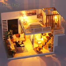 Творческий 3D сладкий мини Двойной вход Дом DIY Делюкс кухня гостиная спальня ванная комната с подсветкой Кукольный дом ручной работы подарок