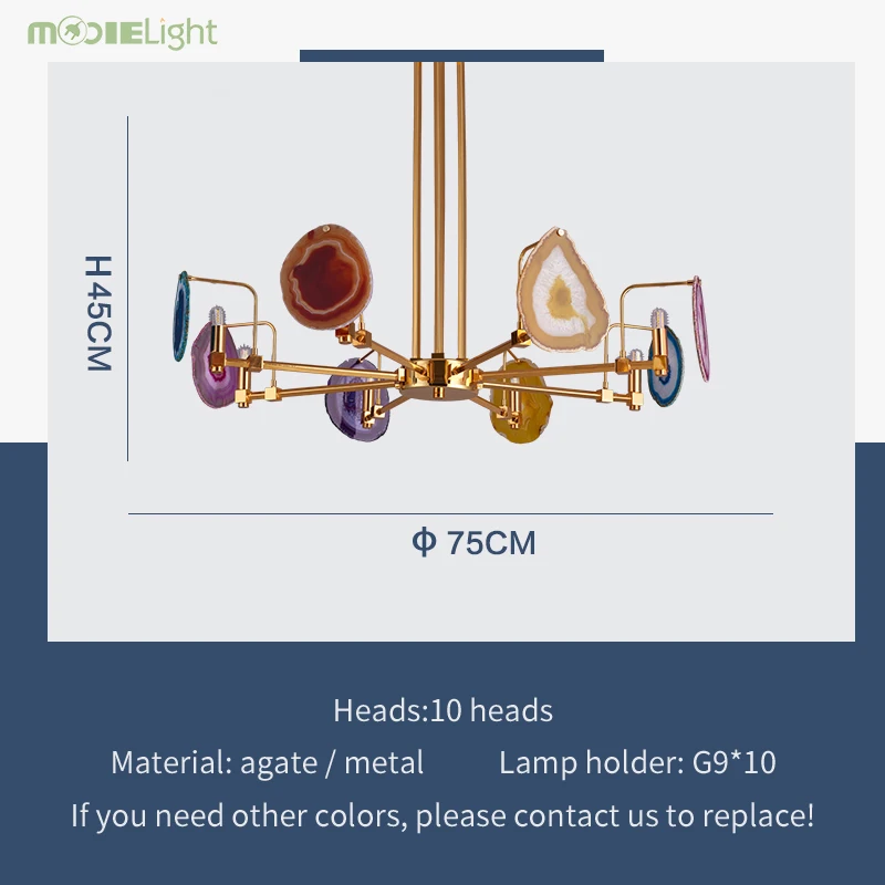Современный красочный агат камень, металл 6/8/10 глав люстра творческая личность Роскошный дизайнерский арт G9 с украшением в виде кристаллов в спальню - Цвет абажура: 8 heads