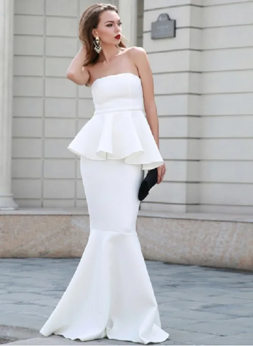 white strapless peplum dress
