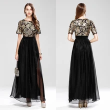 Блестки шифон лоскутное формальное платье знаменитостей Сексуальная черная вышивка цветок Vestidos De Festa Longo элегантное Abendkleider