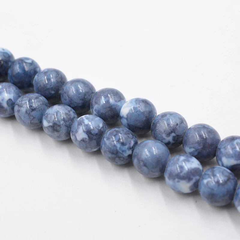 

4-12MM Natural Grey+White Dots Rainbow Stones Round Spacer Loose Beads For Necklace Bracelet Charms Jewelry Making