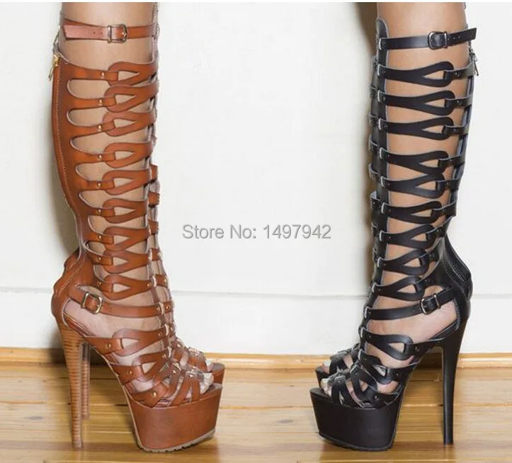 platform gladiator sandals knee high