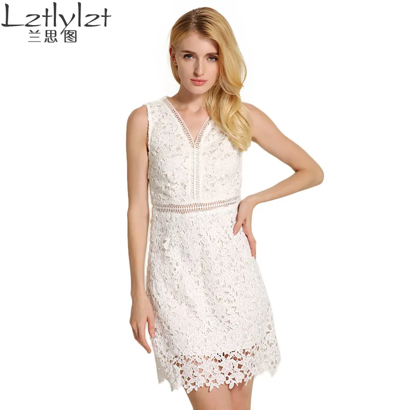 Wholesale 2016 Womens Summer Dresses Bodycon Floral White Lace Crochet Elegant Dress for Gown Party Club Short Evening Female Clothing Buy Cheap 2016 Womens Summer Dresses Bodycon Floral White Lace Crochet Elegant Dress for Gown Party Club Short Evening Female Clothing