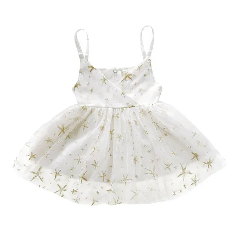 Летнее классное платье без рукавов на лямках для маленьких девочек, одежда со звездами - Цвет: Белый