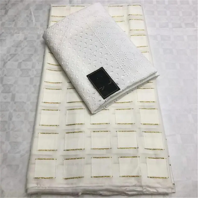 

White African Swiss Lace Fabric 2019 High quality 3+2 Cotton Nigerian Lace Fabric Gold Line Embroidery Swiss Voile Lace LY30