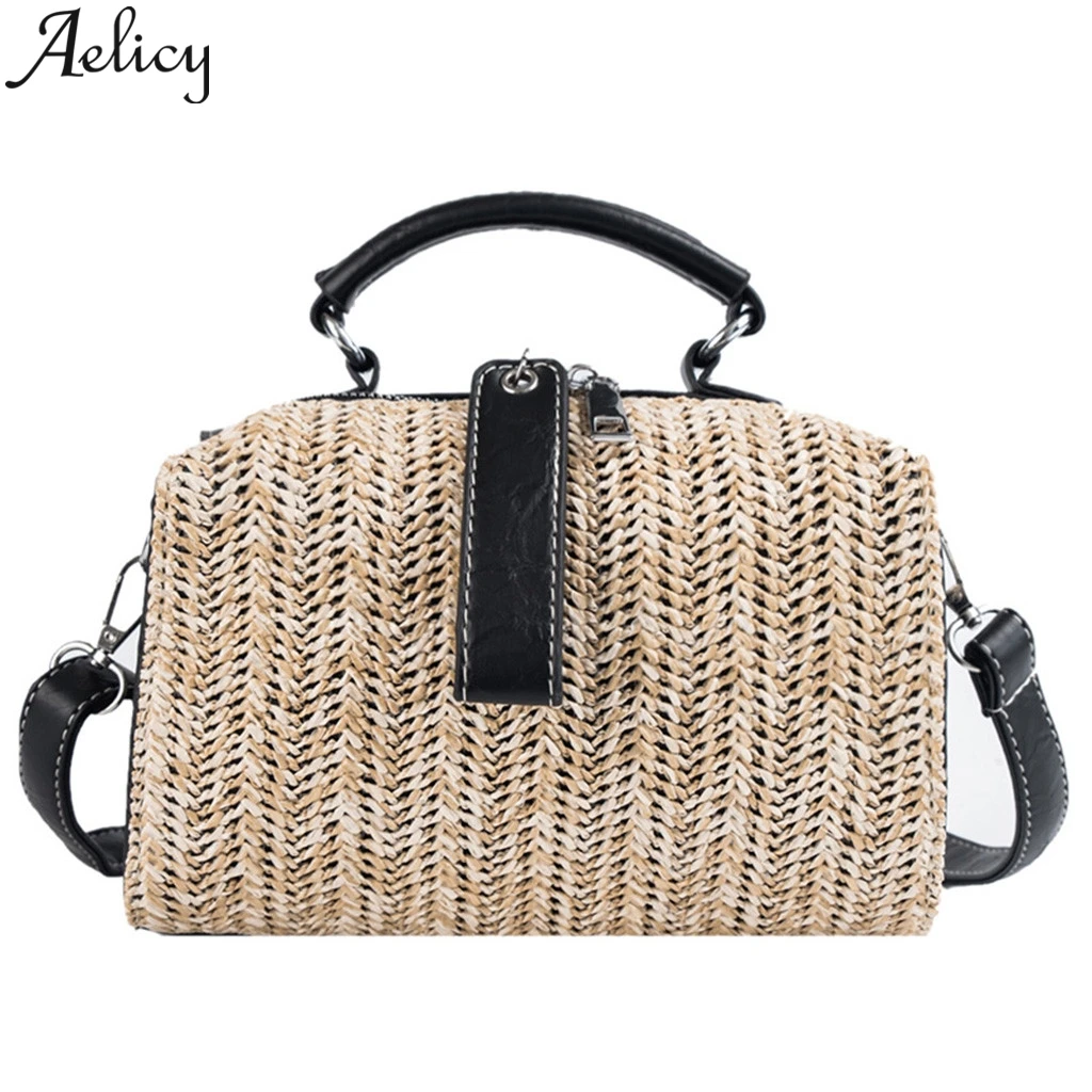 

Aelicy 2019 Women Vintage Fringed Straw Bag Casual Wild Vacation Simple Weave Crossbody Bag Luxury Designer Shoulder Bags Party