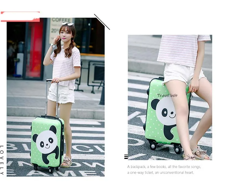 Прекрасный мультфильм панда ребенок прокатки багаж Spinner бренд дорожные сумки прекрасный дальний Дорожный чемодан колеса