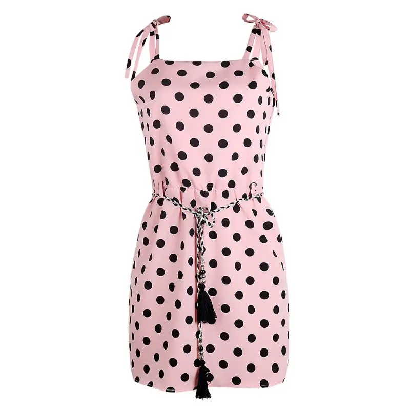 

Mother Daughter Summer Dotted Dress Family Matching Women Kid Girl Polka Dot Sleeveless Strap Bow Belted Mini Dress
