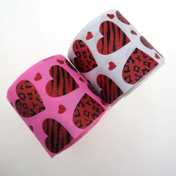 

3inch valentinne day ribbon , red glitter heart printed with grosgrain ribbon , 100 yards , shipping free