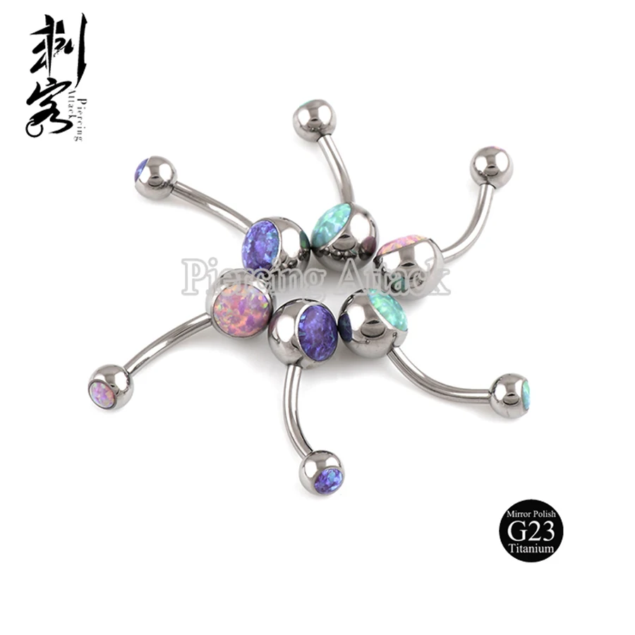 

Titanium G23 Internally Banana Navel Bezel Set Opal Belly Button Rings Navel Piercing Body Jewelry Free Shipping