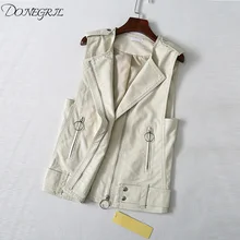 Весенне-осенний мотоциклетный жилет из искусственной кожи женский корейский стиль средней длины жилет без рукавов жилет пальто