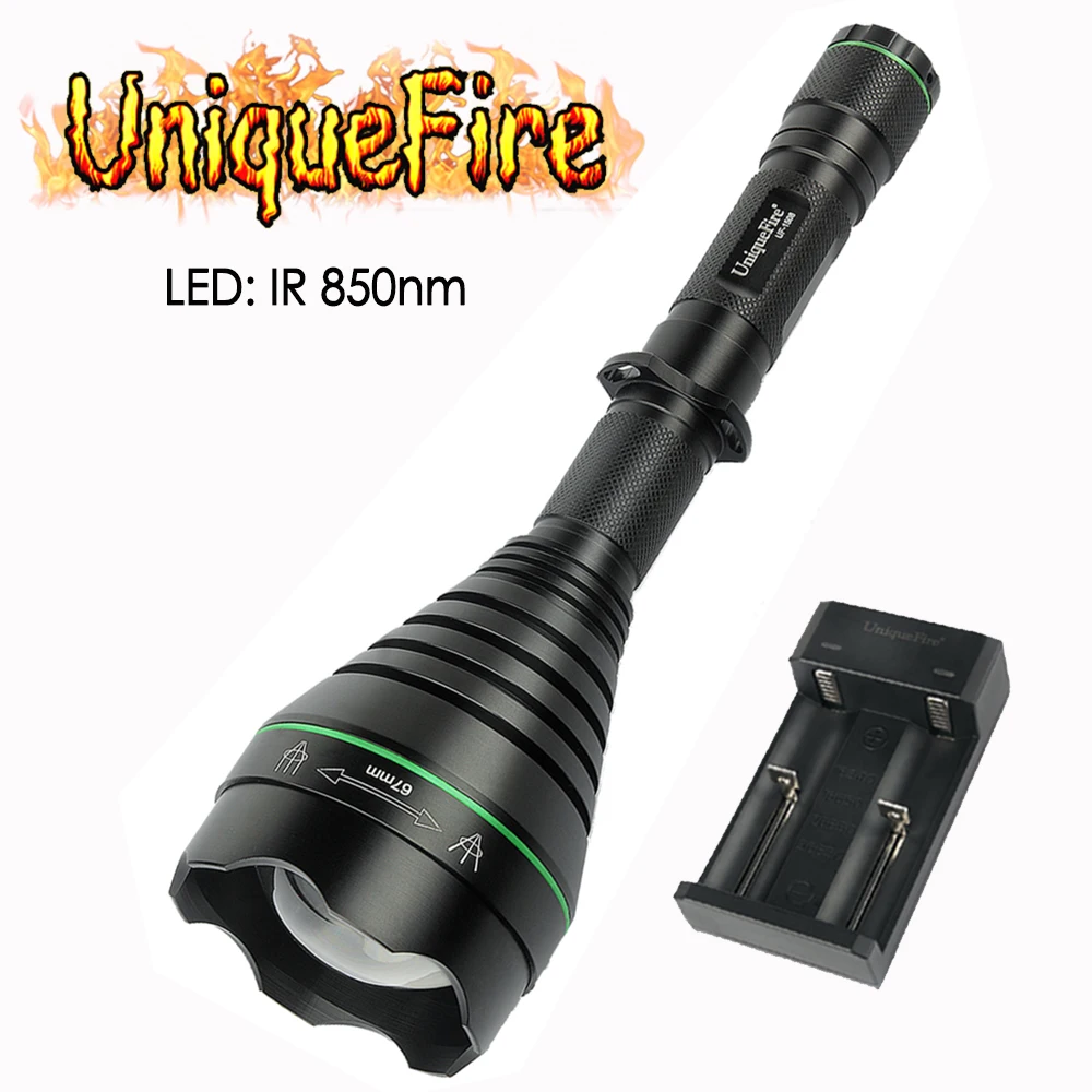 UniqueFire 1508 3 Вт ИК 850nm излучения ночное видение Инфракрасный фонарик 67 мм выпуклая линза ламповый фонарь + зарядное устройство режимов