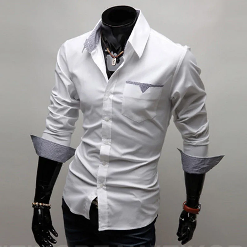 Модная Новая мужская рубашка с длинным рукавом, стильная повседневная рубашка, однотонная роскошная классическая мужская рубашка W3 - Цвет: Небесно-голубой