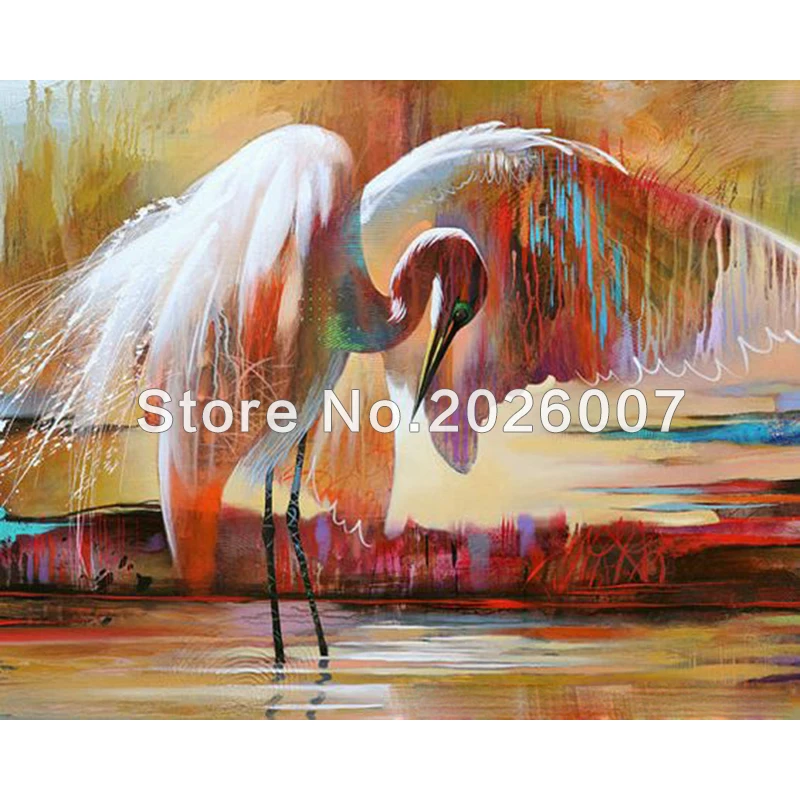 

Hand painted Painting Impressionist Bird Art Contemporary Egret Painting park Wall Art Decor Oil Painting On Canvas