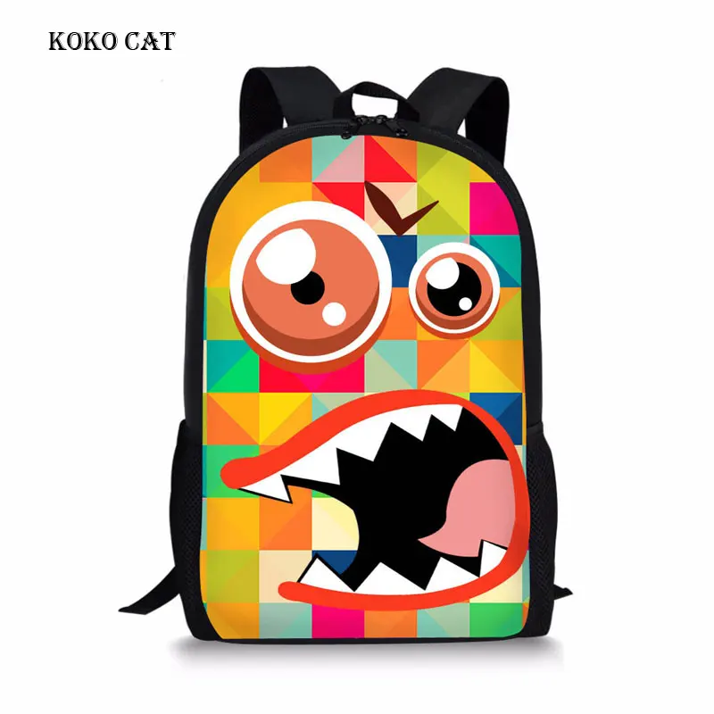 

Funny Expression Printing Canvas School Bags Teenagers Girls Animal Cartoon Bookbag Primary Student Backpacks Mochila Infantil