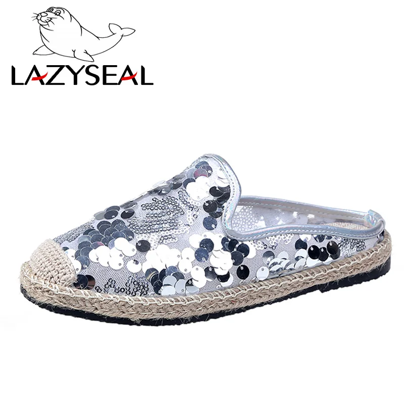 LazySeal/ женские шлепанцы; Тканевая обувь с блестками; лоферы на плоской подошве; женские мокасины без застежки; женские мокасины - Цвет: Silver