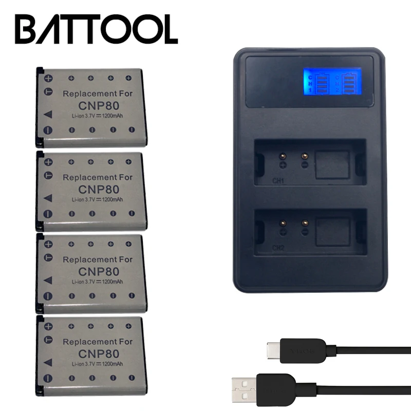 

4X FNP80 CNP80 For Olympus Nikon FUJIFILM Rechargeable Battery+LCD Dual Battery Charger LI-42B Li-40B NP45 FNP45 EN-EL10 D-Li108