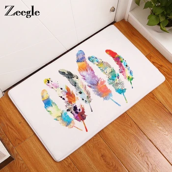 

Zeegle Feather Pattern Outdoor Door Mats Flannel Bedroom Floor Mats Bedside Rugs Foot Pads Non-slip Bathroom Mats Toilet Rugs