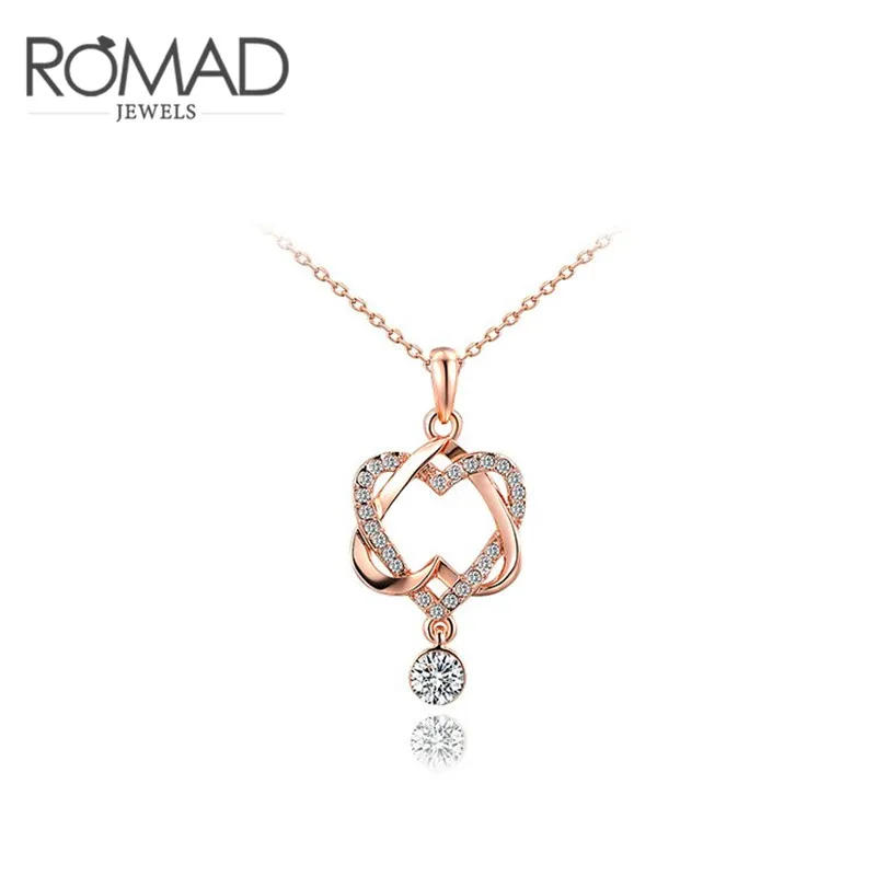 

ROXI ROMAD Brand Rose Gold Color Austrian Crystal Double Heart Pendant Necklace For Women Luxury Couple Lover Mother's Gift