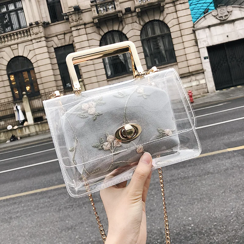 

Miyahouse Fresh Floral Design Handbags Female Small Jelly Bag Summer Transparent Bag Women Simple Portable Shoulder Bag