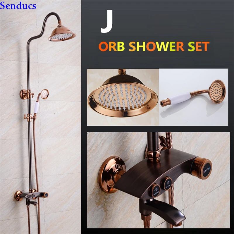 Senducs Black Orb Bathroom Shower Set With Quality Brass Bathroom Shower Faucet Inwall Shower Sets Golden Bathroom Shower Faucet