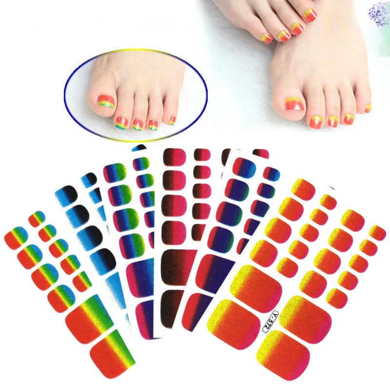 

1 Sheet Full Cover Summer Style Toe Nail Art Toenail Sticker Glitter Gradient Color Rainbow Decal Pedicure Foot Sticker Adhesive