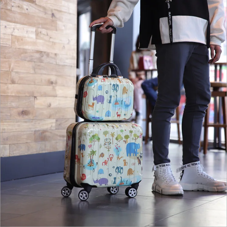 Популярные вести комплект дорожных чемоданов мода мини тележка чемодан с косметичка 18 дюймов интернат коробка путешествия сумки на колёсиках - Цвет: Style-G(set)