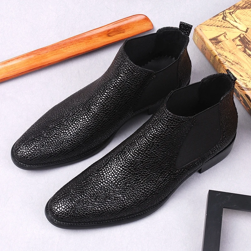 

Genuine leather Men Boots High top Rome Style Black Chelsea Boot Hombre