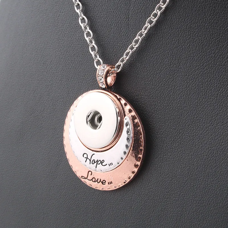Новинка 2 цвета модная красивая подвеска Hope& Love Snap ожерелье Подходит для DIY 18 мм кнопки ювелирные изделия для женщин ZG054