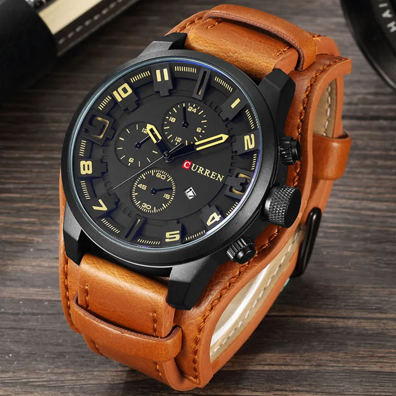 Acheter CURREN Hommes Sport Militaire Quartz Montres Hommes Marque De Luxe En Cuir Mâle Montre Bracelet Relogio Masculino Dropshipping 8225