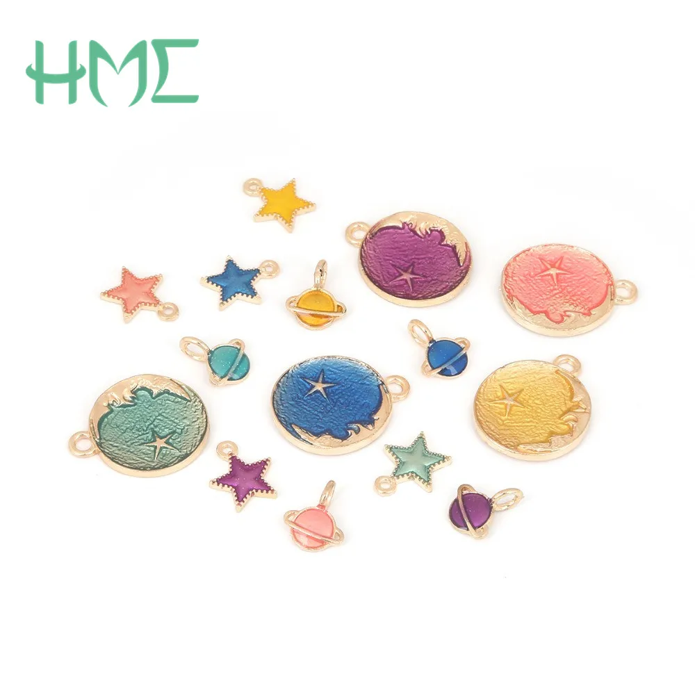 

5/10pcs/lot Enamel Charms Alloy Bezel Base Oil drop Pendant For Jewelry Making DIY Bracelet Necklace Earring Moon/Star/Planet