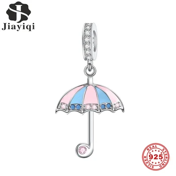 

Jiayiqi Blue Pink Umbrella Charms Genuine 925 Sterling Silver Fit DIY Bracelet Necklace For Fine Jewelry Making Women Gift