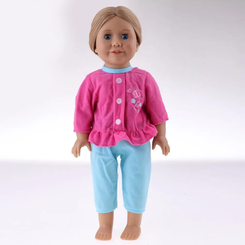 Кукольный домик Миниатюрный Американская девочка деним комплект из 2 предметов розовая рубашка синие штаны для кукольный домик Декор