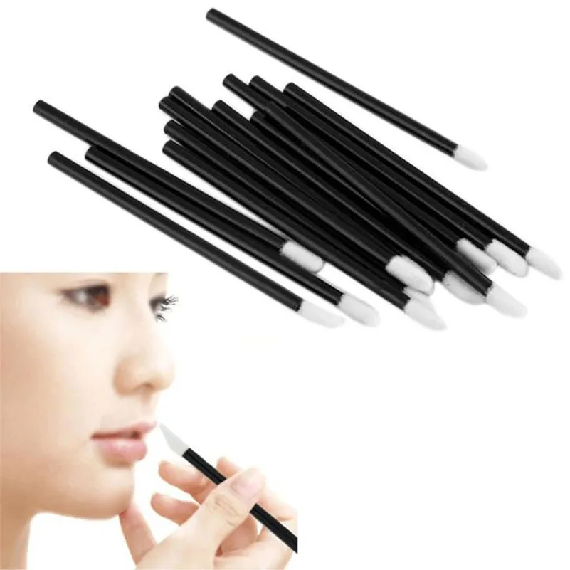 

Best Selling 100PCS Disposable MakeUp Lip Brush Lipstick Gloss Wands Applicator Make Up Tool Cosmetic Brush Black Good Price